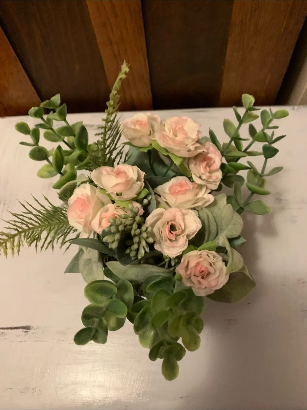 Artificial Pink Rose and Eucalyptus Arrangement in Galvanized Pot